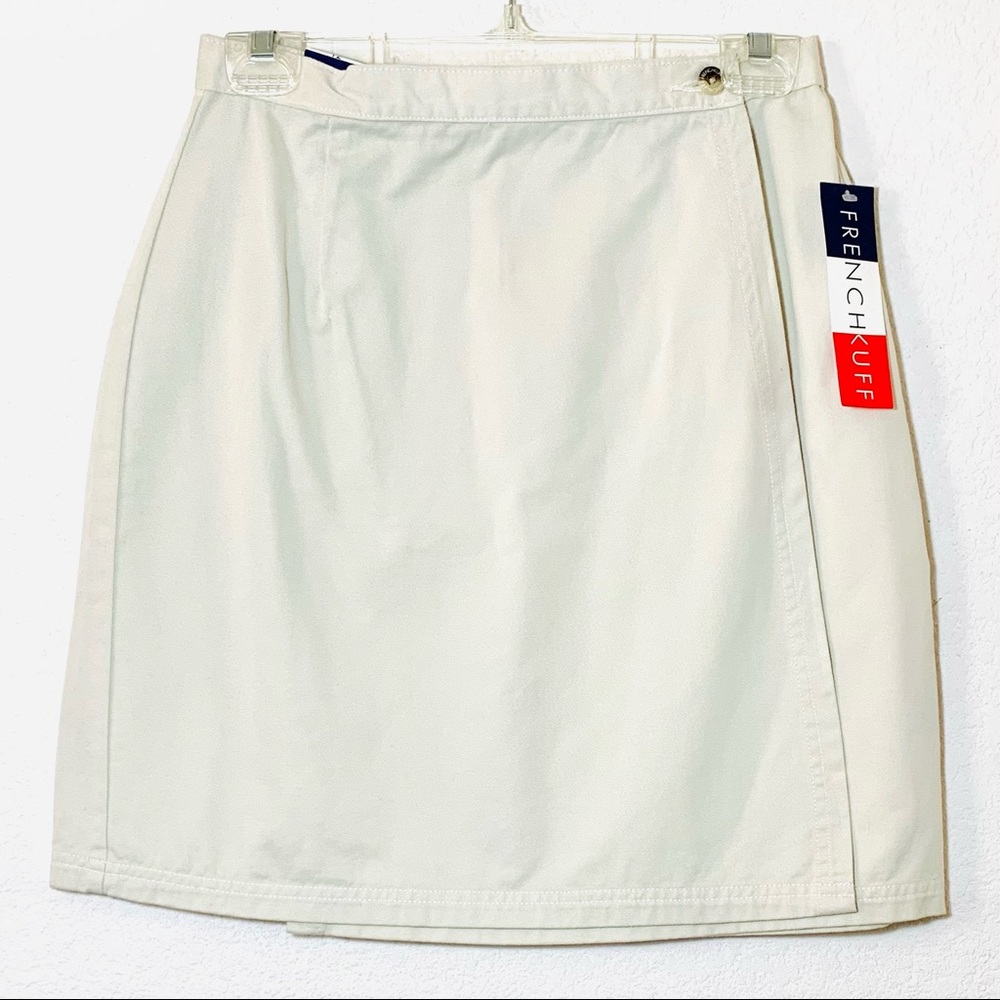 NEW Size 12 French Kuff 90s Beige Khaki Tortoiseshell Button Wrap Mini Skirt